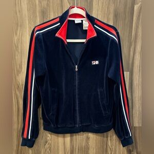 Fila Vintage Velour Red White Navy Pockets Full Zip Track Jacket L Hong Kong